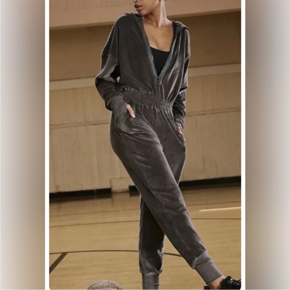 Free People Gray Velour Jumpsuit